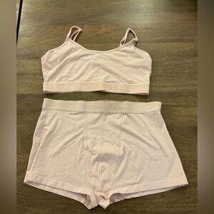 Blush pink boy shorts with cotton bralette set